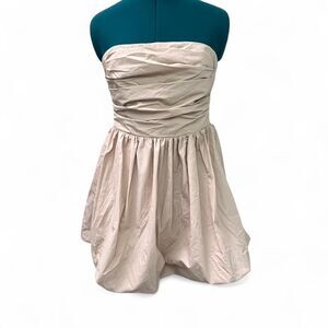 NWT Amanda Uprichard Osar beige strapless bubble hem mini dress W/ smocking Sz M